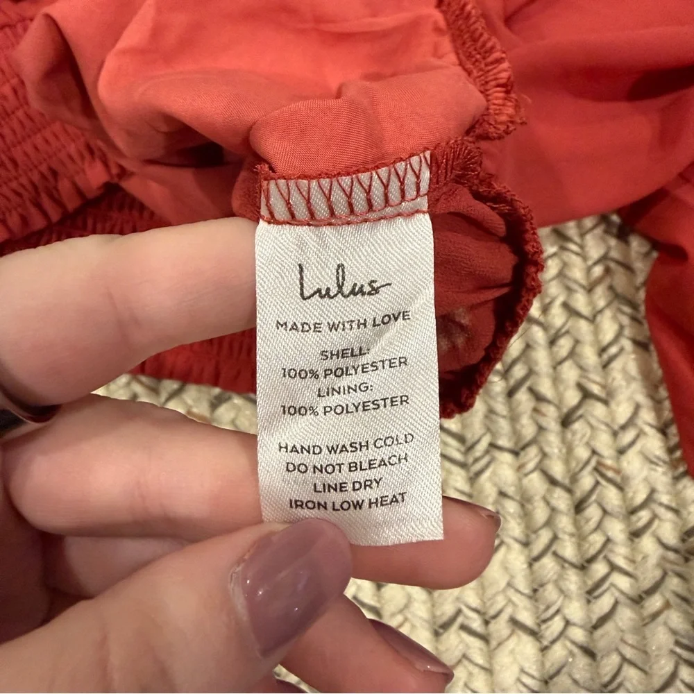 NWOT Lulus Loving Aura Coral Red Smocked Long Flutter Sleeve Top - Picture 6 of 8
